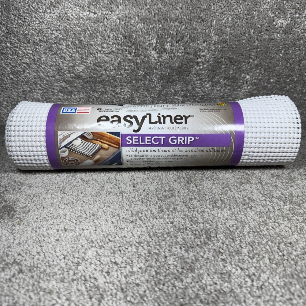 Duck EasyLiner Select Grip Shelf Liner White Non-Slip Home Org 12in x 10ft